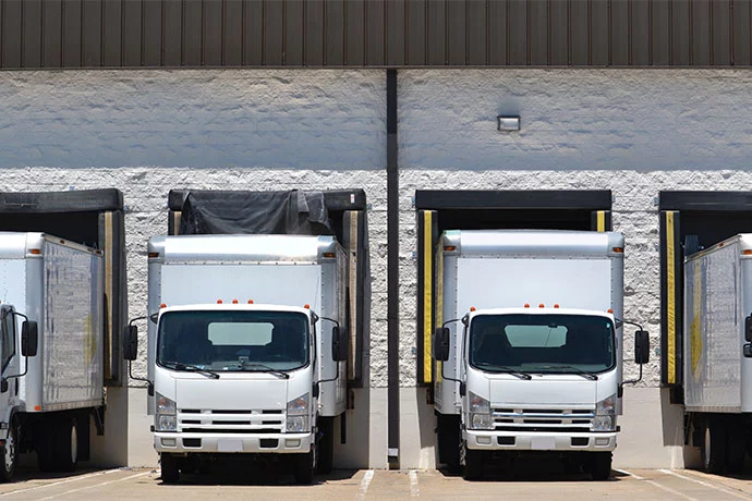 Row of white trucks